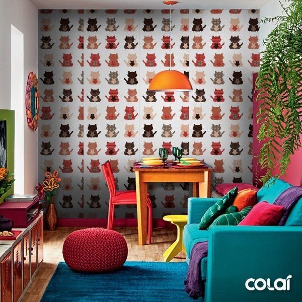 Papel De Parede Adesivo Lavável Silhueta De Gatos 6m - 5