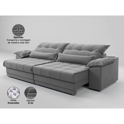Sofá Retrátil e Reclinável com Molas Ensacadas e Carregador Usb Colosso 2,10m Veludocristal Cinza - 4