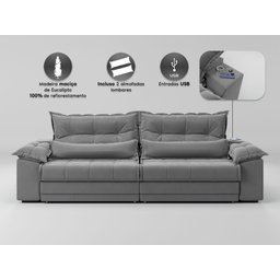 Sofá Retrátil e Reclinável com Molas Ensacadas e Carregador Usb Colosso 2,10m Veludocristal Cinza - 5
