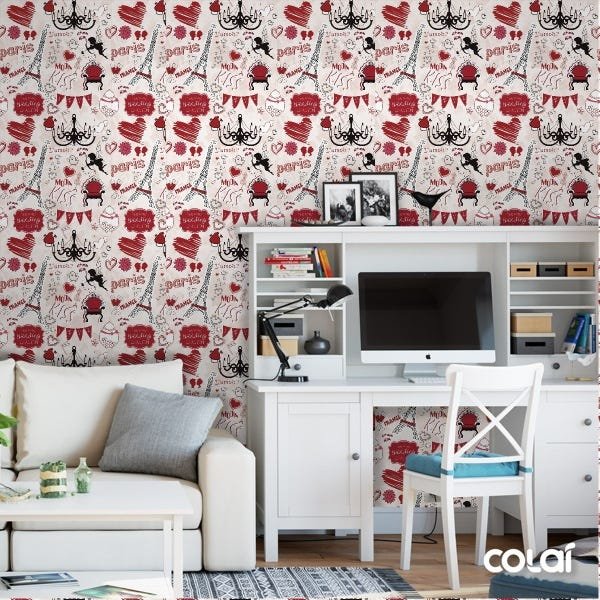 Papel De Parede Adesivo Lavável Paris Vermelho 9m - 2