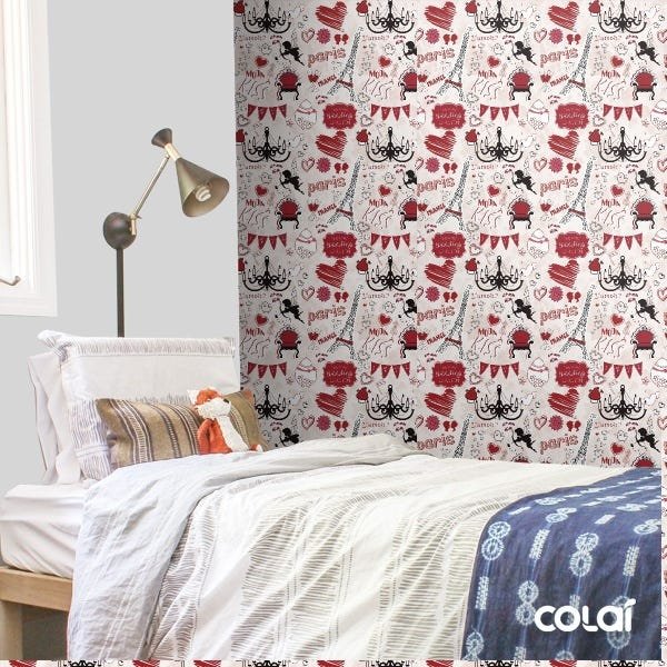 Papel De Parede Adesivo Lavável Paris Vermelho 9m - 3