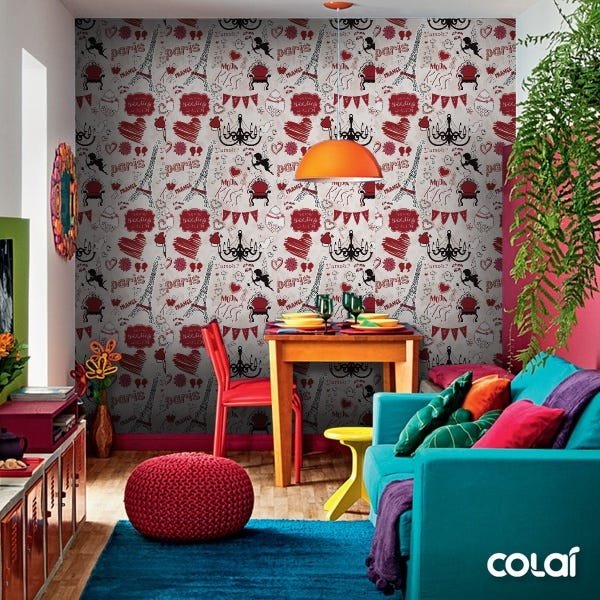 Papel De Parede Adesivo Lavável Paris Vermelho 9m - 5