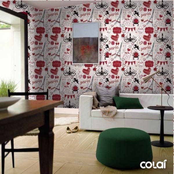Papel De Parede Adesivo Lavável Paris Vermelho 9m - 4