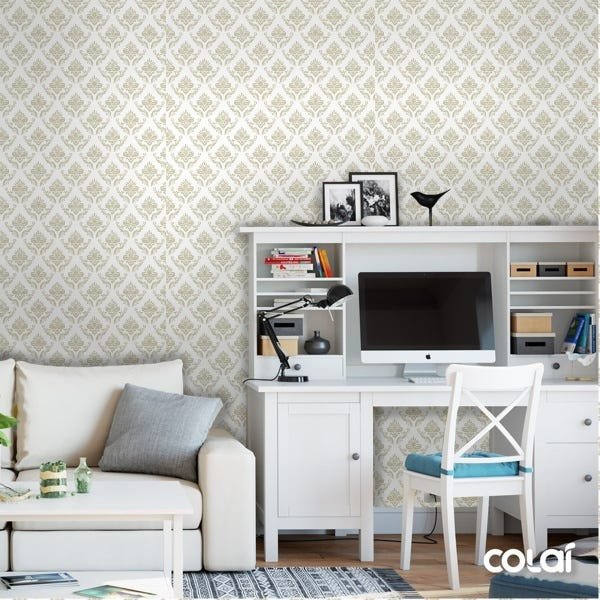 Papel De Parede Adesivo Lavável Arabesco Dourado 18m - 2