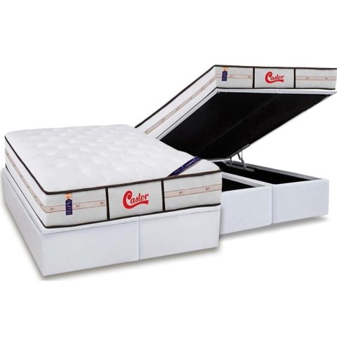 Cama Box Baú King: Colchão Molas Castor Pocket Gold Star Vitagel Classic + Base White(193x203)