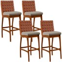 Ver imagem 1 de Kit 04 Banquetas Altas Cozinha Sala De Jantar Fixa Mila B04 Couríssimo Camel Linho Bege - Lyam
