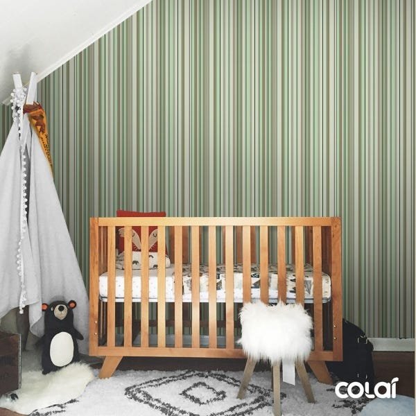 Papel De Parede Adesivo Lavável Listras Tons De Verde 9m - 7