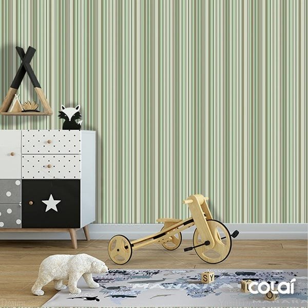 Papel De Parede Adesivo Lavável Listras Tons De Verde 9m - 6