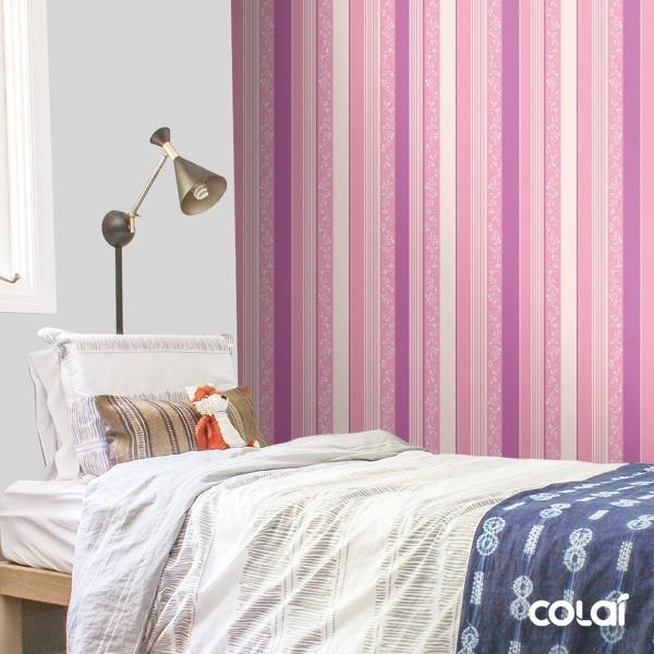 Papel De Parede Adesivo Lavável Listrado Rosa Claro 15m - 3