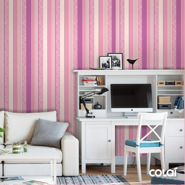 Papel De Parede Adesivo Lavável Listrado Rosa Claro 15m - 2