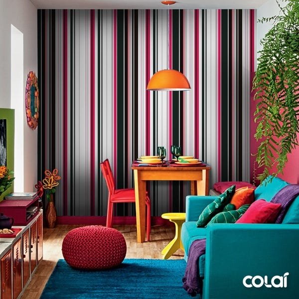 Papel De Parede Adesivo Lavável Listrado Rosa E Preto 12m - 5