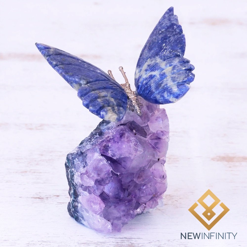 Ver imagem 2 de Borboleta Sodalita e Ametista Decoração Pedra Natural:azul