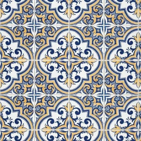 Papel de Parede Lavável Azulejo Português Vintage Azul 6m - 1