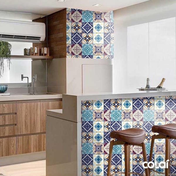 Papel de Parede Lavável Ladrilho Azulejo Português 6m - 4