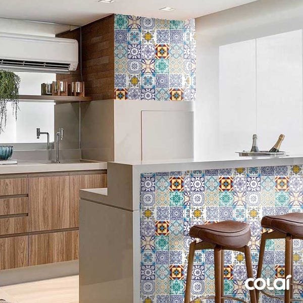 Papel de Parede Adesivo Lavável Azulejo Português 6m - 4