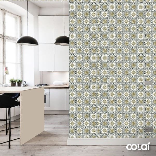Papel de Parede Lavável Azulejo Português Verde 6m - 3