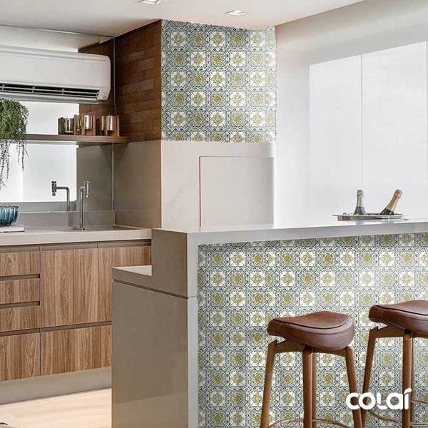 Papel de Parede Lavável Azulejo Português Verde 6m - 4
