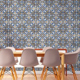 Papel de Parede Lavável Azulejo Português Vintage Azul 3m - 3