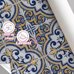Papel de Parede Lavável Azulejo Português Vintage Azul 3m - 2