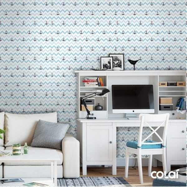 Papel De Parede Lavável Chevron Triangulares Com Âncoras 9m - 4