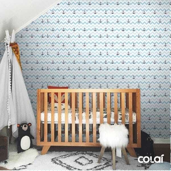 Papel De Parede Lavável Chevron Triangulares Com Âncoras 9m - 5