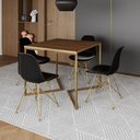 Ver imagem 1 de Mesa Jantar Industrial Quadrada 90Cm Amêndoa Base V Com 4 Cadeiras Pretas Base Dourada Cor: Amendoa
