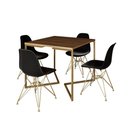 Ver imagem 6 de Mesa Jantar Industrial Quadrada 90Cm Amêndoa Base V Com 4 Cadeiras Pretas Base Dourada Cor: Amendoa
