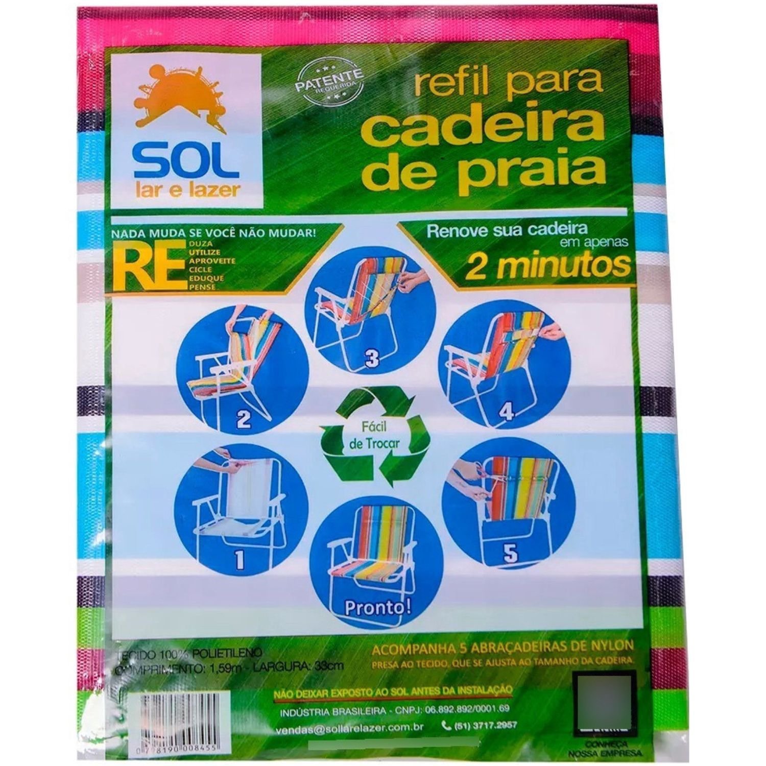 Kit 6 Capas Refil Cadeira de Praia Dobrável Fácil Substituição Lilás - 6