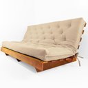 Ver imagem 1 de Sofá Cama Futon L Sarja Impermeável Bege em Madeira Nobre Maciça