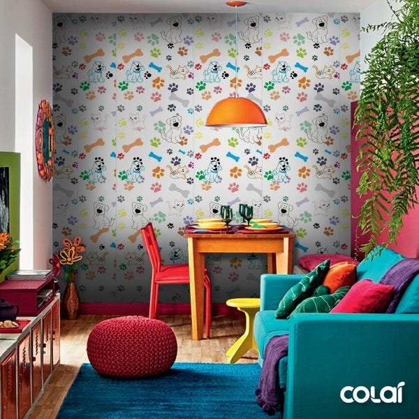 Papel De Parede Adesivo Lavável Cães E Gatos 15m - 6