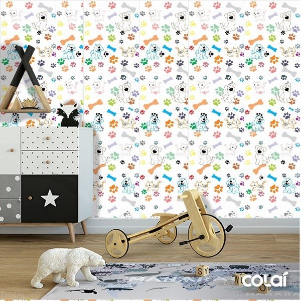 Papel De Parede Adesivo Lavável Cães E Gatos 15m - 3