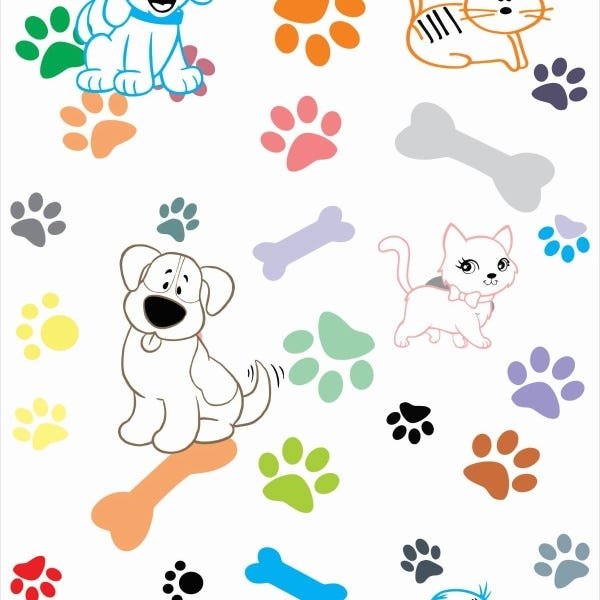 Papel De Parede Adesivo Lavável Cães E Gatos 15m - 1