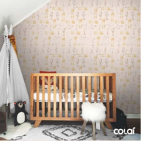 Papel De Parede Lavável Talheres E Taças Marrom 15m - 6