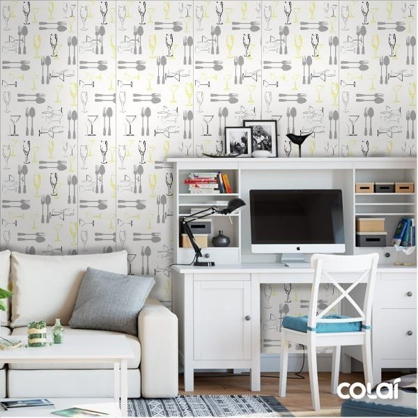 Papel De Parede Lavável Talheres De Fundo Branco 15m - 2