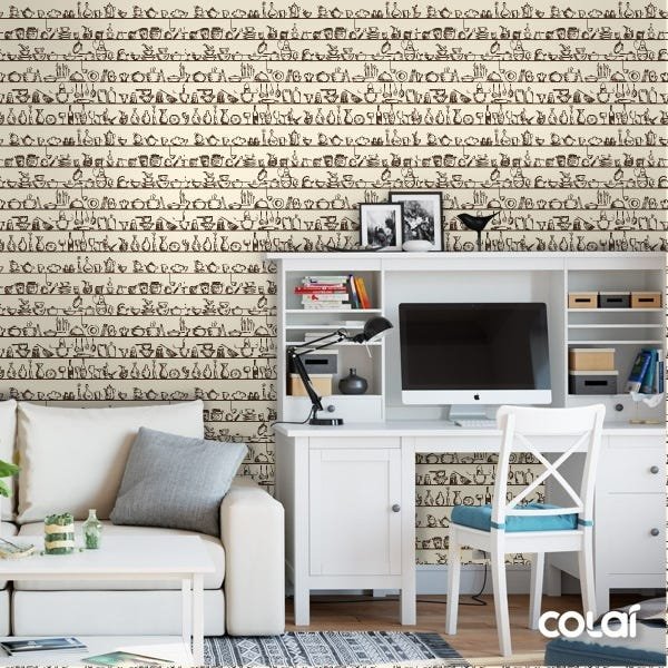 Papel De Parede Adesivo Lavável Prateleira Vintage 15m - 2