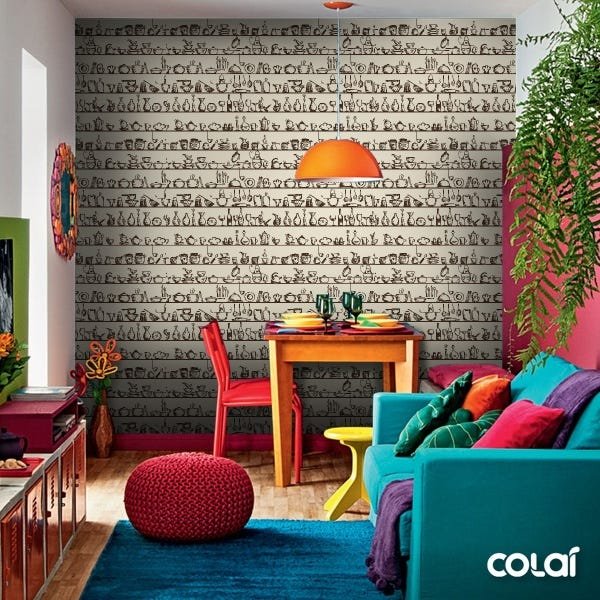 Papel De Parede Adesivo Lavável Prateleira Vintage 15m - 5