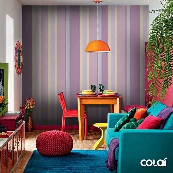 Papel De Parede Adesivo Lavável Listrado Rosa E Roxo 6m - 5
