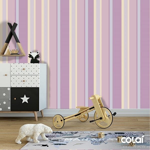 Papel De Parede Adesivo Lavável Listrado Rosa E Roxo 6m - 6