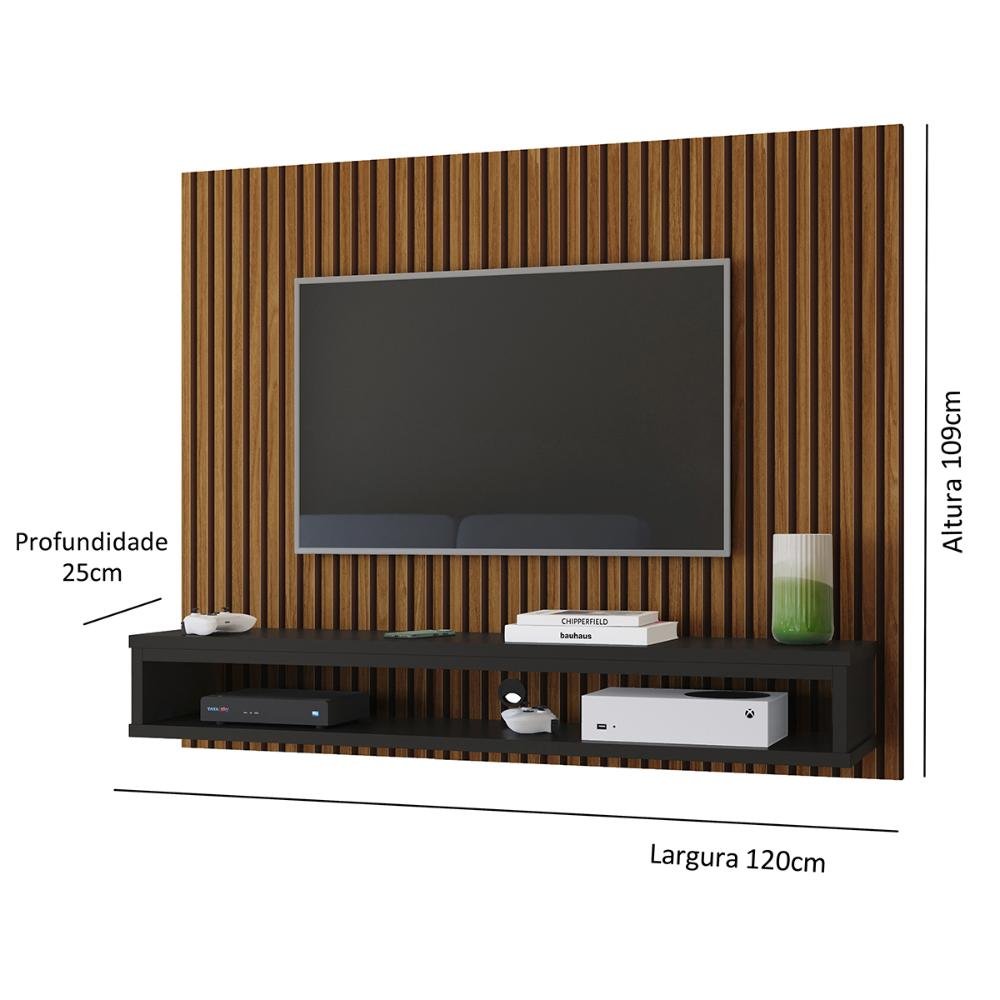 Painel Tv 50 Polegadas Nicho Decorativo Prateleira Suspenso Parede Quarto Sala Ripado Freijó/preto - 4
