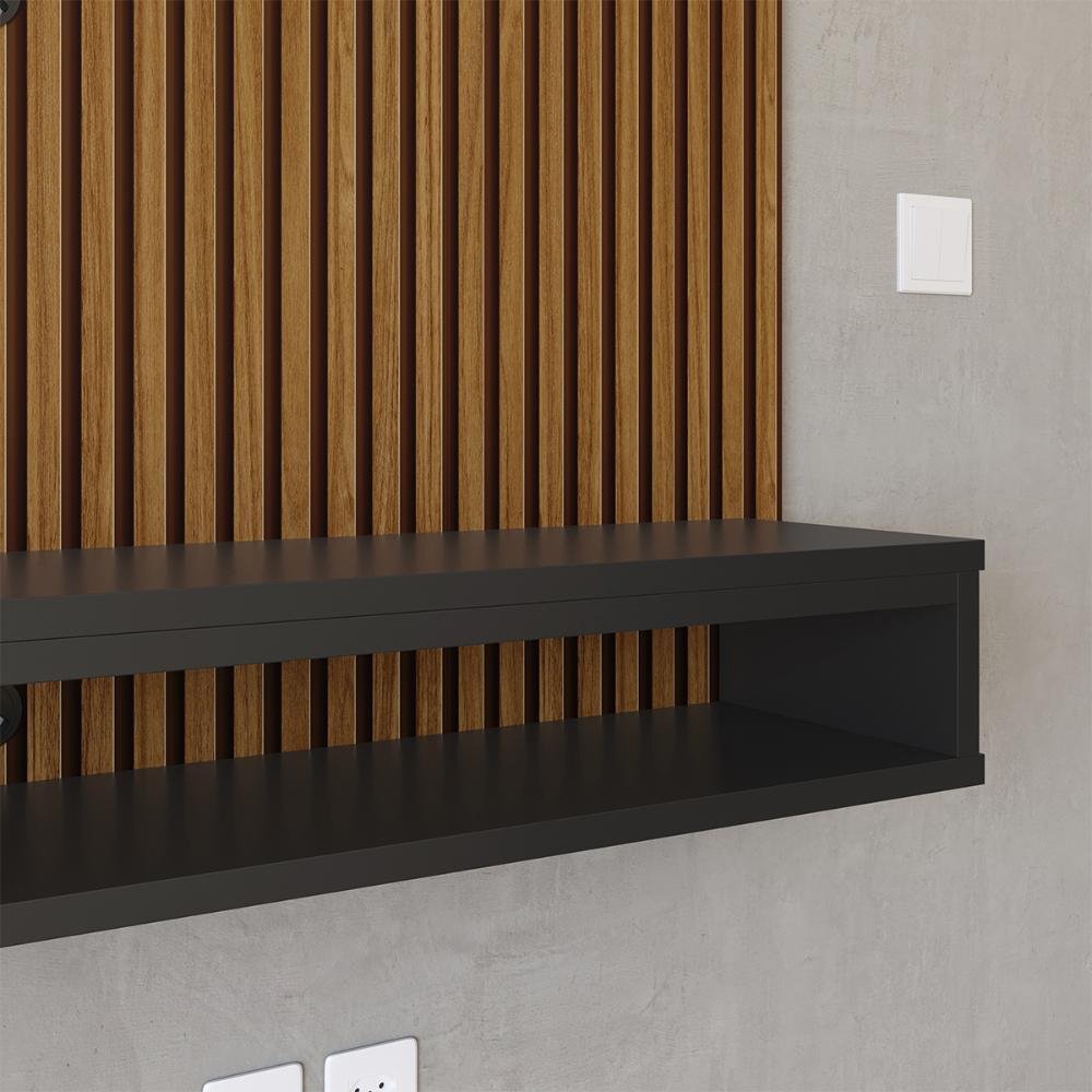 Painel Tv 50 Polegadas Nicho Decorativo Prateleira Suspenso Parede Quarto Sala Ripado Freijó/preto - 3