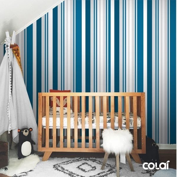 Papel De Parede Adesivo Lavável Listrado Azul Turquesa 6m - 7