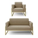 Ver imagem 1 de Sofá Namoradeira com Poltrona Base Industrial Alta Dourado Marisa Suede Marrom Rato D03 - D\'rossi