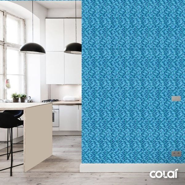 Papel De Parede Adesivo Lavável quarto Xadrez Azul Textura 3m