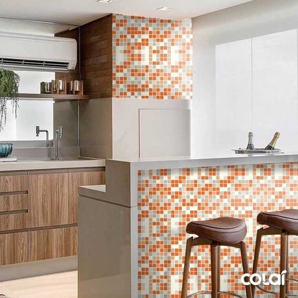 Papel de Parede Lavável Pastilhas Laranjas com Cinzas 6m - 4
