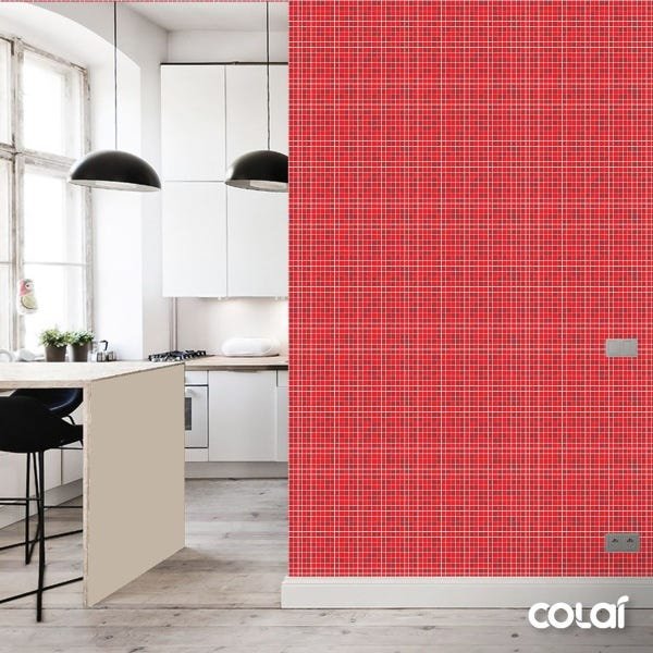 Papel de Parede Adesivo Lavável Pastilhas Vermelhas 6m - 3