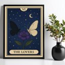 Ver imagem 1 de Quadro Carta Tarot The Lovers - Borboletas 33x24cm - com Vidro:moldura Branca