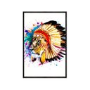 Ver imagem 2 de Quadro Decorativo - Leao com Coroa de Penas Indianas Colorido Pintura Anm020 - Vidro 60x40cm