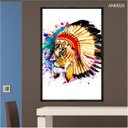 Ver imagem 1 de Quadro Decorativo - Leao com Coroa de Penas Indianas Colorido Pintura Anm020 - Vidro 60x40cm