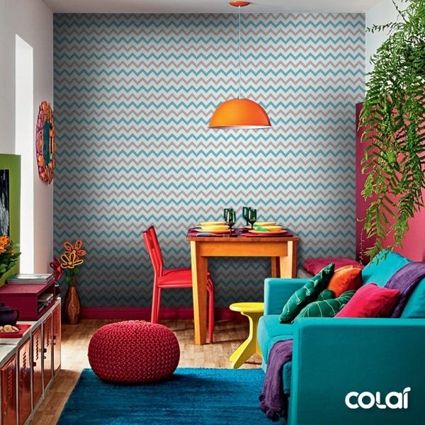 Papel De Parede Lavável Chevron Cinzas E Azuis 3m - 6