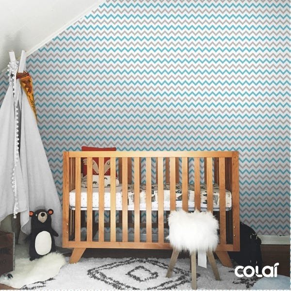 Papel De Parede Lavável Chevron Cinzas E Azuis 3m - 5